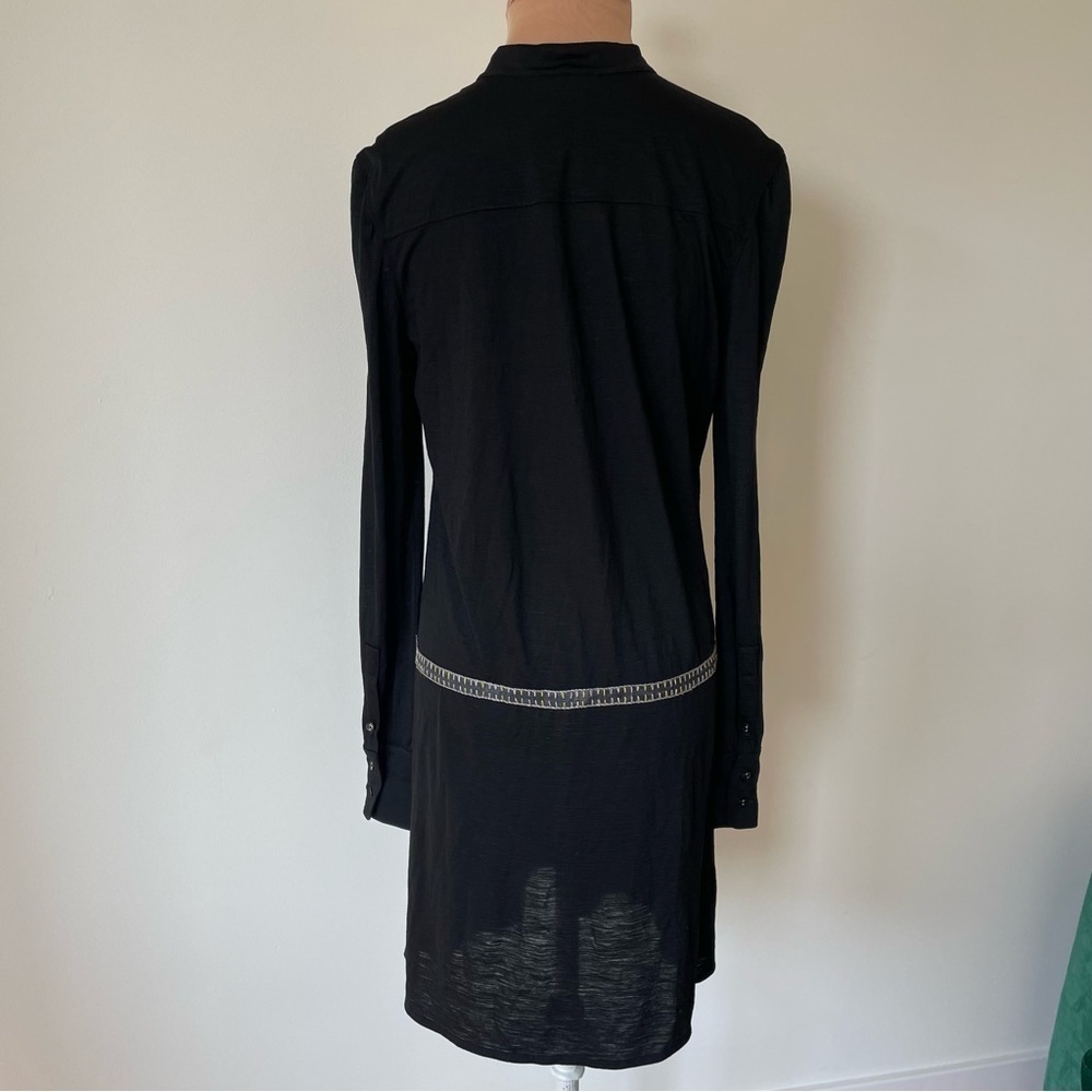 Chloe 100% Wool Black Long Sleeve Light Weight Embroidered Half Button Dress S - Picture 3 of 11